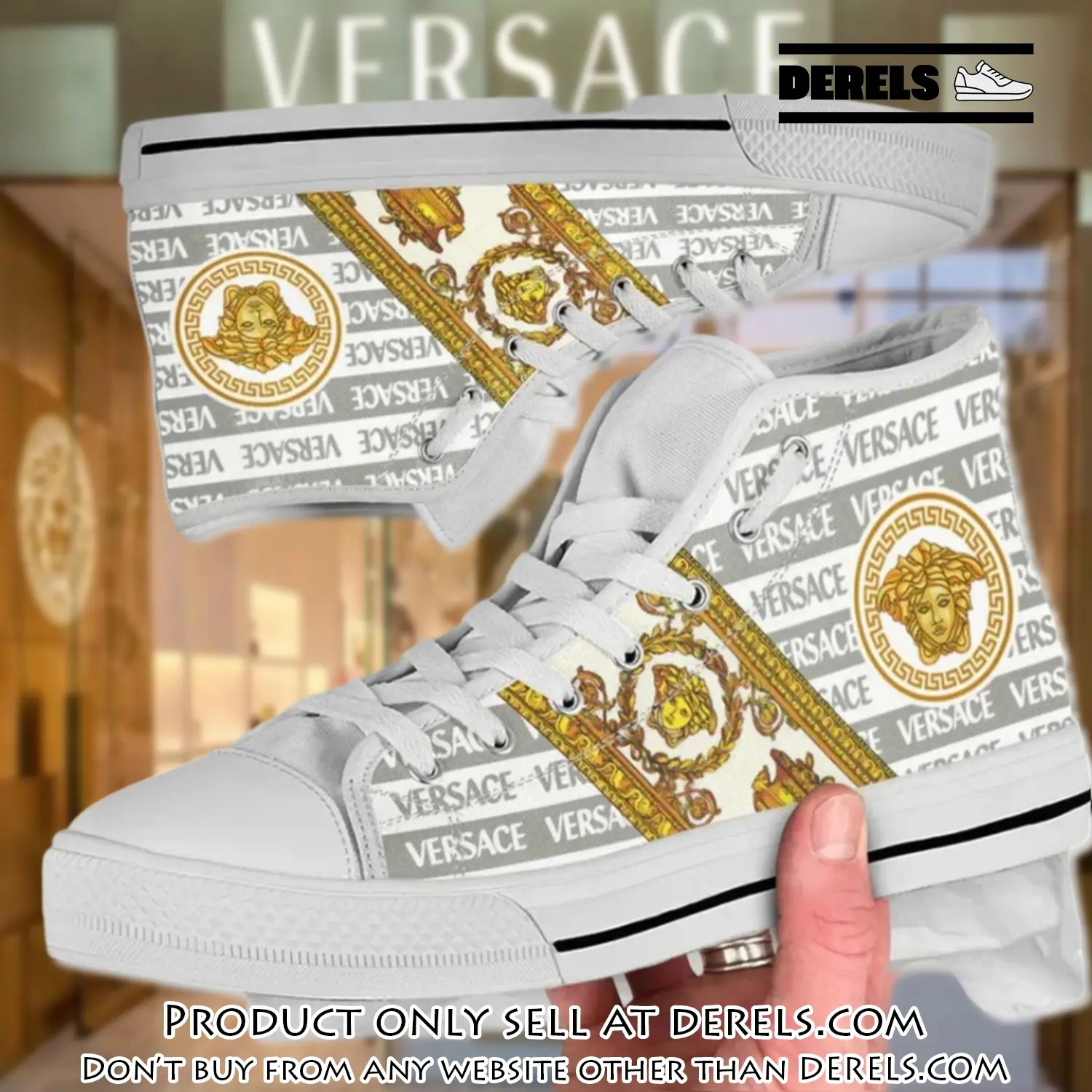Versace white high top canvas shoes luxury brand gifts for men women dr1623349